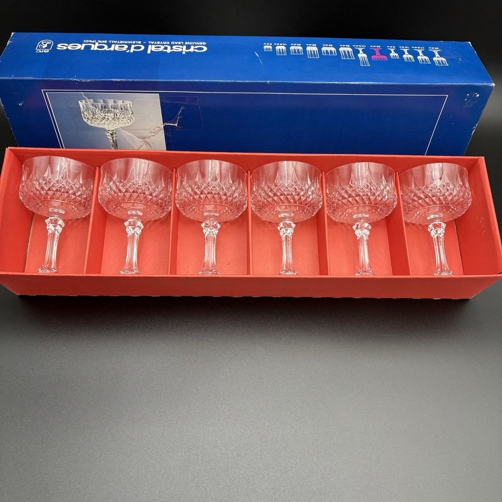 Set of 6 Cristal d'Arques Longchamp Sherbet Dessert Crystal Glasses CLR162